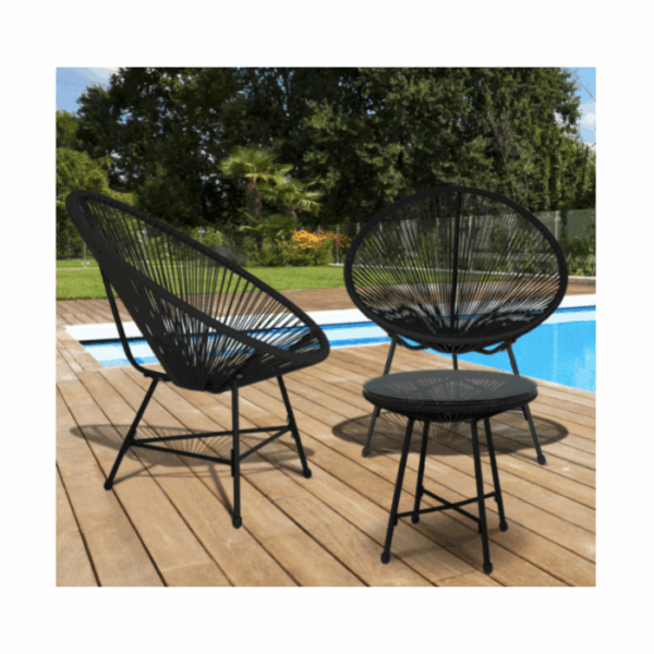 Salon de jardin IZMIR table et 2 fauteuils oeuf cordage noir – Image 2