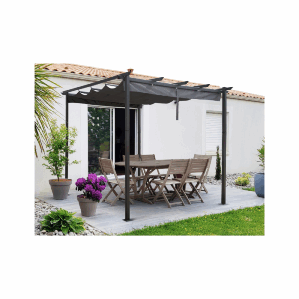 Pergola en aluminium avec toit rétractable – 3 x 3 m – Gris – Image 2