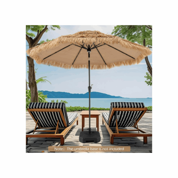 3M Parasol en Paille PE avec 32 LED Solaires, Parasol Hawaïen Tropical avec Double Toit Inclinable, 8 Baleines, 9 Couches, Manivelle, Anti-UV – Image 2