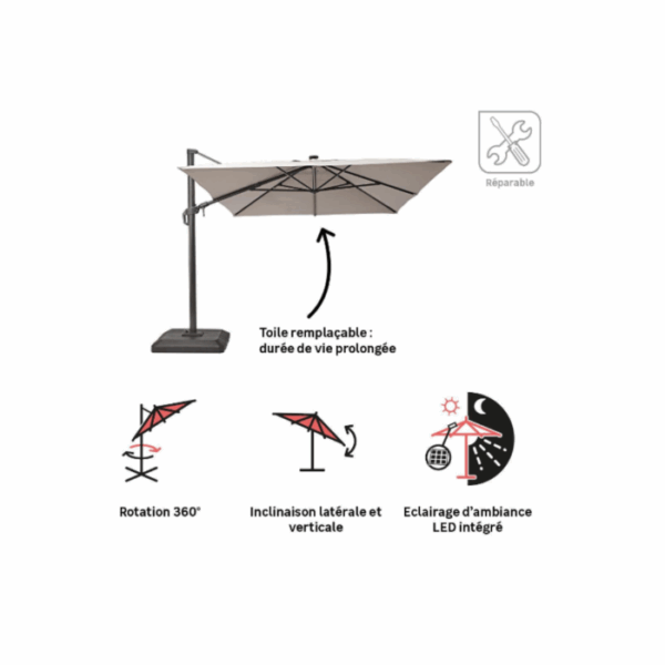 Parasol déporté NATERIAL Sonora II taupe rectangulaire, L.391 x l.282 cm – Image 2