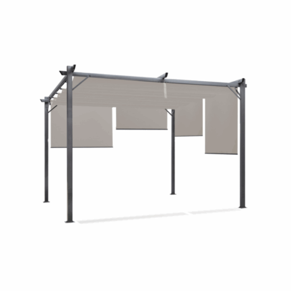 Pergola édition spéciale toit rétractable 3×4 M et 4 stores taupe – Image 2