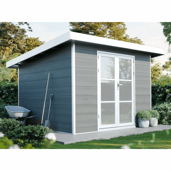 Abri de jardin composite SINTRA – 9 m2 gris clair – Prix usine – DESTOCKAGE – Image 2