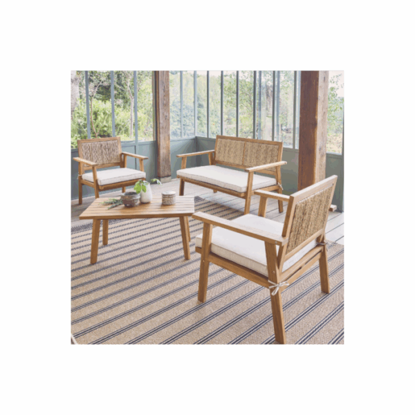Salon de jardin bois et cannage vertical BOHEMIA 4 places – Image 2