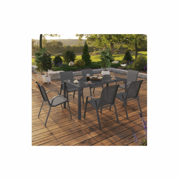 Salon de jardin MADRID table 150 CM et 6 chaises empilables gris anthracite – Image 2