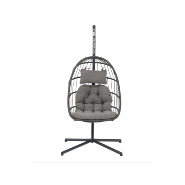 Fauteuil de jardin suspendu en forme d’œuf en acier coloris gris anthracite – Image 3