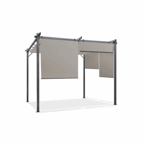 Pergola édition spéciale toit rétractable 3×4 M et 4 stores taupe – Image 3