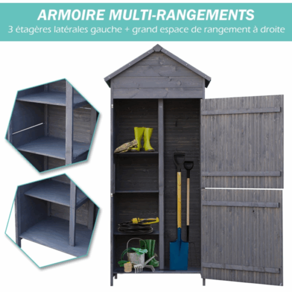 Abri de Jardin en Pin Massif Gris – 1,19 m² – Armoire de Rangement Robuste – Image 2