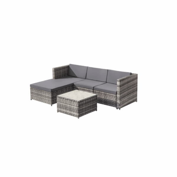 Salon de jardin en résine tressée – Canapé d’angle extérieur avec table basse – 4 places – Gris – Image 3