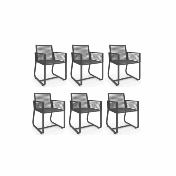 Salon de jardin ODESSA table 150 cm et 6 fauteuils cordage gris anthracite – Image 3