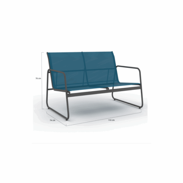 Salon de jardin bas MALAGA 6 places avec canapé, fauteuils et table bleu canard – Image 2