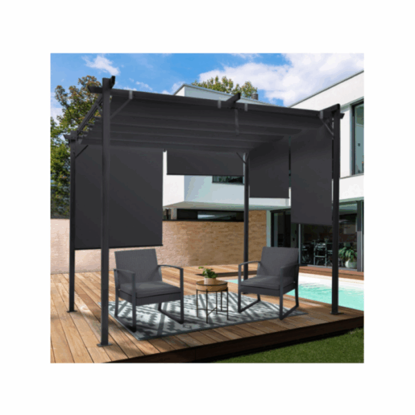 Pergola édition spéciale toit rétractable 3×3 M et 4 stores gris anthracite – Image 4