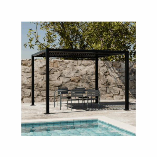 Pergola bioclimatique noire. aluminium et acier. 3x3m. lames orientables – Image 4