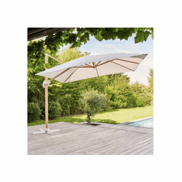 Parasol déporté carré 3x3m effet bois écru – Image 4