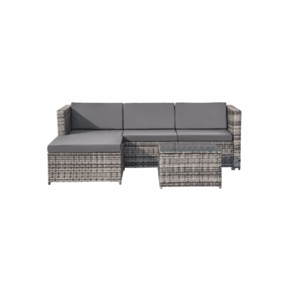 Salon de jardin en résine tressée – Canapé d’angle extérieur avec table basse – 4 places – Gris – Image 4