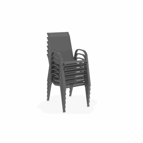 Salon de jardin MADRID table 150 CM et 6 chaises empilables gris anthracite – Image 4