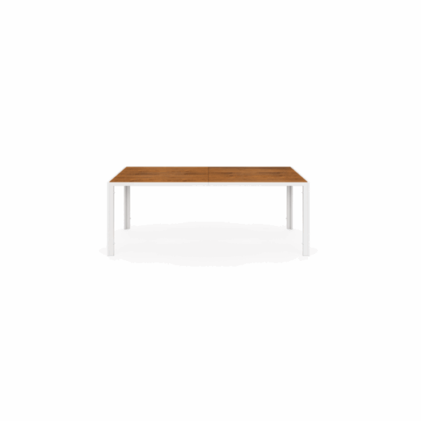 Salon de jardin NOUMEA table 190 cm plateau verre trempé effet bois et 8 chaises empilables blanc et bois – Image 4