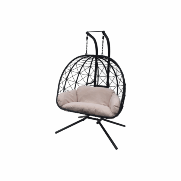 Fauteuil de jardin suspendu pliable en acier coloris noir – 2 places – Image 4