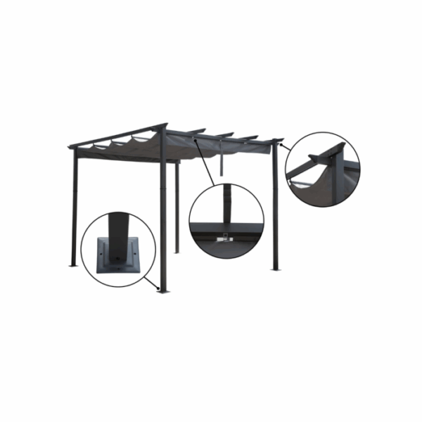 Pergola en aluminium avec toit rétractable – 3 x 3 m – Gris – Image 5