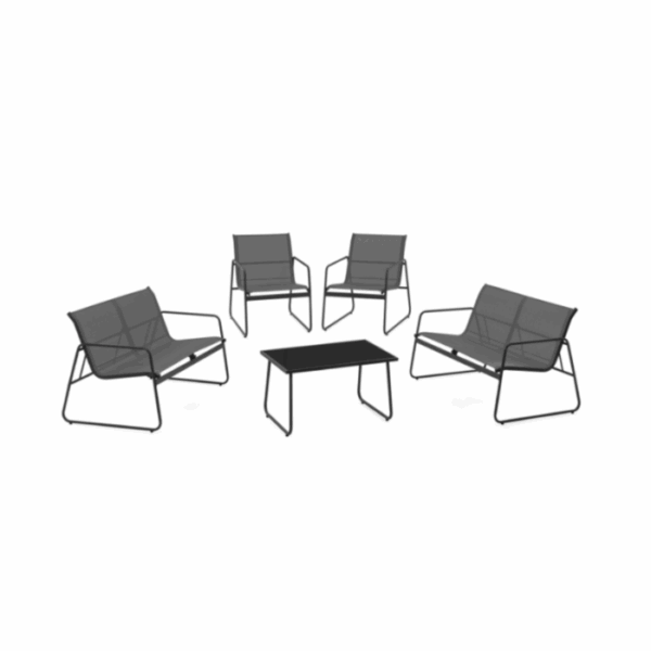 Salon de jardin bas MALAGA 6 places avec canapés, fauteuils et table gris anthracite